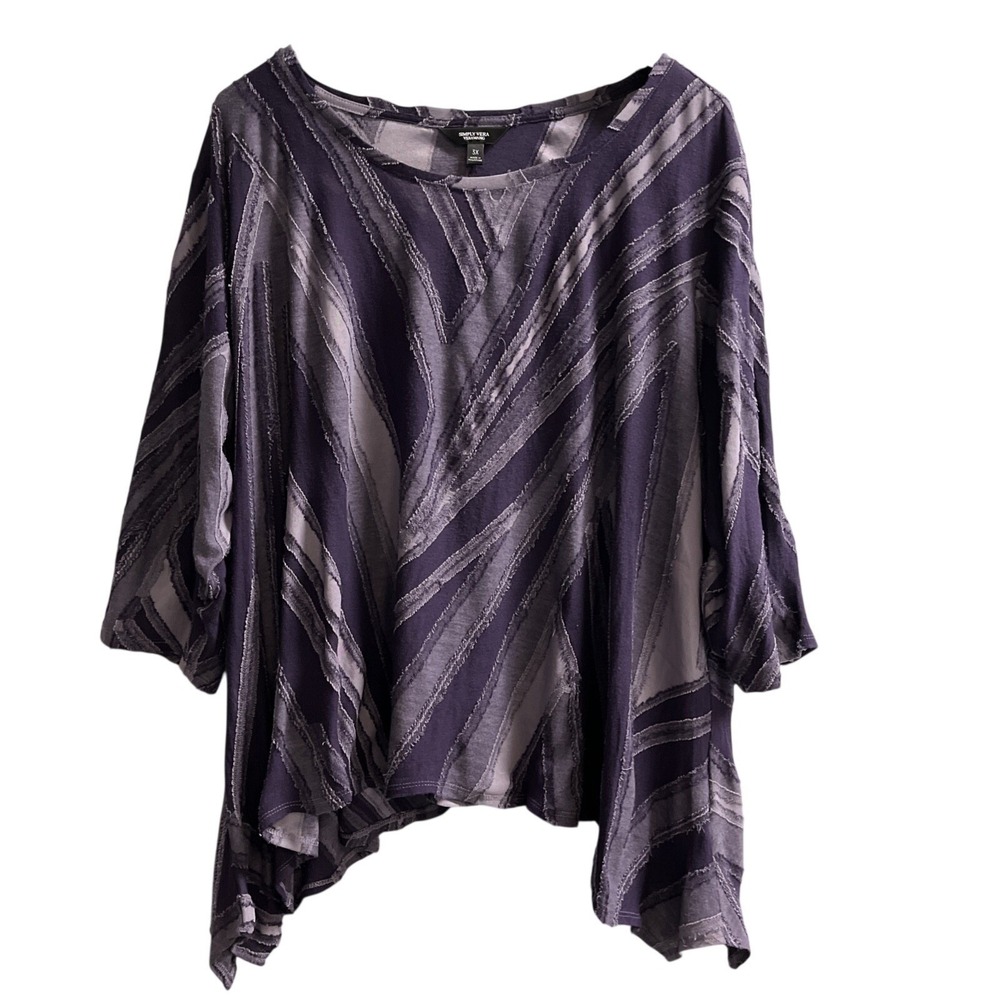 Simply Vera Wang Top Womens 3X Burnout Textured Asymmetrical Tunic Sheer Artsy